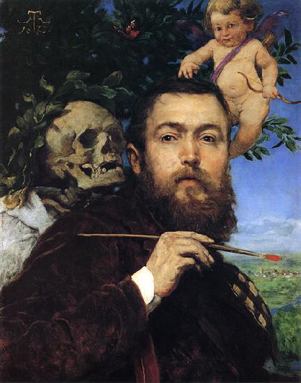 Hans Thoma Self portrait with Love and Death oil painting picture